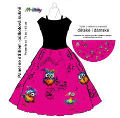 OB Půlkolová sukně Ptačí píseň (ptáci) - cyan - náš tisk na objednávku – výběr z variant  panel se střihem