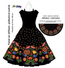 OB Půlkolová sukně folklórní vzor - květy - náš tisk na objednávku – výběr z variant  panel se střihem