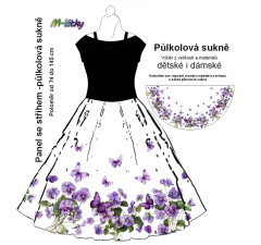 OB Půlkolová sukně fialky - náš tisk na objednávku – výběr z variant  panel se střihem