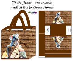 MOB Panel - malá taštička Jaruška (dárková, svačinová, obědová) - myš a sýr kočárkovina - panel k ušití - vlastní tisk na objednávku