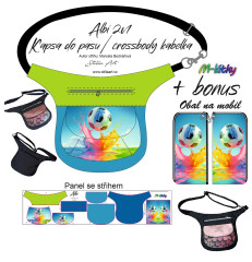 MOB B - Panel k ušití - Albi 2v1 Kapsa do pasu (ledvinka - pamlskovní)/crossbody kabelka + bonus panel obal na mobil  - fotbalový míč fotonávod v popisu produktu