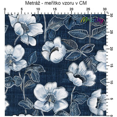 OB Metráž květy na denimu (vzor výšivky) náš tisk na objednávku – výběr z materiálů