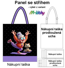 OB Nákupní taška - babča yoga s kočkou panel se střihem náš tisk na objednávku
