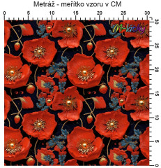 OB Metráž denim - vlčí máky náš tisk na objednávku – výběr z materiálů