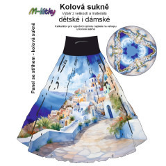 OB Panel - kolová sukně  výběr z průměru  od 60 do 145 cm -  Řecko Santorini tisk m-látky – výběr z rozměrů a variant materiálů