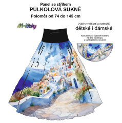 OB Půlkolová sukně Řecko Santorini - náš tisk na objednávku – výběr z variant  panel se střihem