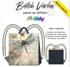 MOB Panel překlápěcí batoh Václav Classic - vážka v notách panel se střihem tisk na objednávku