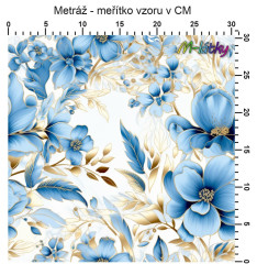OB Metráž modré květy náš tisk na objednávku – výběr z materiálů