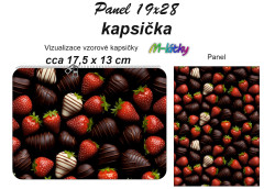 OB Kapsička k nákupní tašce/kosmetická taštička - Jahody v čokoládě Panel k ušití - náš tisk na objednávku