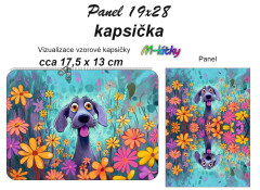OB Kapsička k nákupní tašce/kosmetická taštička - Malovaný pes na louce Panel k ušití - náš tisk na objednávku