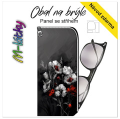 MOB Panel - obal na brýle - Čeveno šedé květy tisk na objednávku
