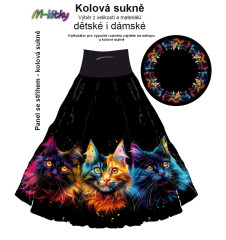 OB Panel - kolová sukně  výběr z průměru  od 60 do 145 cm - barevné kočky tisk m-látky – výběr z rozměrů a variant materiálů