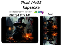 MOB Kapsička k nákupní tašce/kosmetická taštička - Kočka Halloween Panel k ušití - náš tisk na objednávku