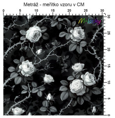 OB Metráž Black & white růže náš tisk na objednávku – výběr z materiálů