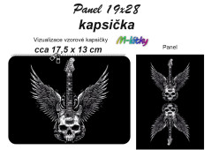 OB Kapsička k nákupní tašce/kosmetická taštička -  Rock and Roll - lebka, kytara, andělská křídla Panel k ušití - náš tisk na objednávku