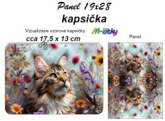 OB Kapsička k nákupní tašce/kosmetická taštička -  Mainská mývalí kočka v zahradě Panel k ušití - náš tisk na objednávku