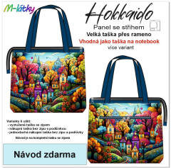 OB Hokkaido  velká taška přes rameno/nákupní taška - domečky Panel k ušití - náš tisk na objednávku