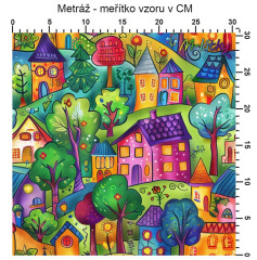 OB Metráž barevné domečky náš tisk na objednávku – výběr z materiálů