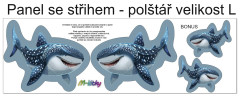 OB Panel k ušití  - 3D dekorativní polštář velikost L- žralok velký výběr z variant