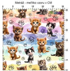 OB Metráž koťata (podklad ombré pruhy) náš tisk na objednávku – výběr z materiálů