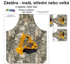 OB Panel k ušití  - Zástěra - malá, střední nebo velká - s kapsou nebo bez  - výběr z variant a materiálů - bagr