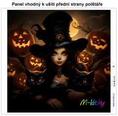 MOB Panel k ušití  - dekorativní polštář - Halloween - dívka s dýněmi výběr z variant