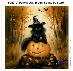 MOB Panel k ušití  - dekorativní polštář - Halloween - kočka s dýní výběr z variant