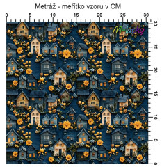 OB Vzor - domečky denim výběr z variant materiálu - vlastní tisk na objednávku