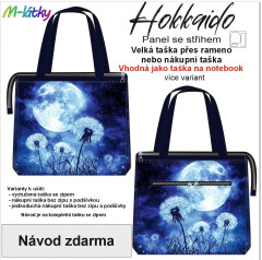 OB Panel k ušití  - Hokkaido velká taška přes rameno/nákupní taška - Modré pampelišky - výběr z typu a materiálů