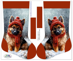 MOB Panel k ušití - Vánoční (mikulášská) punčocha - Německý ovčák v čepici vlastní tisk na objednávku - výběr z variant