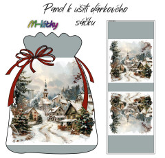 MOB Dárkový sáček malý Zimní vesnička - panel se střihem náš tisk na objednávku - výběr z variant