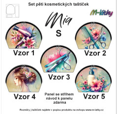 MOB Panel k ušití - Set Mia rozměr S -  5 ks taštiček - Kadeřnice vlastní tisk na objednávku - výběr z variant