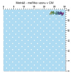 OB Metráž Bílé puntíky 5 mm na světle modré náš tisk na objednávku – výběr z materiálů