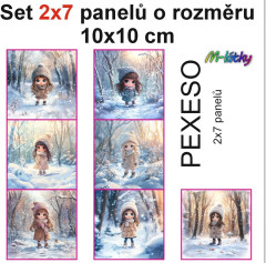OB Set 14ti panelů o rozměru 10x10 cm (PEXESO 2x7 obrázků) - holčičky v zimě Kočárkovina - náš tisk na objednávku