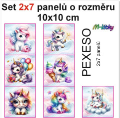 OB Set 14ti panelů o rozměru 10x10 cm (PEXESO 2x7 obrázků) - Jednorožec Kočárkovina - náš tisk na objednávku
