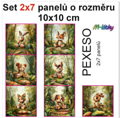OB Set 14ti panelů o rozměru 10x10 cm (PEXESO 2x7 obrázků) - Patchworková zvířátka Kočárkovina - náš tisk na objednávku