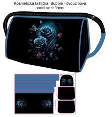 MOB B - Panel k ušití - kosmetická taštička Bubble + bonus klíčenka - Modré růže Kočárkovina - fotonávod v popisu produktu