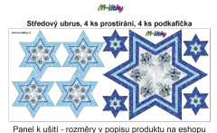 OB Panel k ušití - středový ubrus hvězda + 4 ks prostírání + 4 ks podkafíček - vánoční ozdoby tisk na objednávku - výběr z variant materiálů