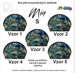 MOB Panel k ušití - Set Mia rozměr S -  5 ks taštiček - Domečky - denim vlastní tisk na objednávku - výběr z variant
