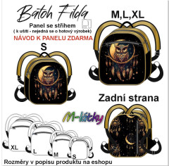OB Panel se střihem - batoh Filda - sova fotonávod v popisu produktu - výběr z rozměrů