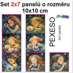 OB Set 14ti panelů o rozměru 10x10 cm (PEXESO 2x7 obrázků) - holčička spící v pampeliškách náš tisk na objednávku