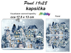 MOB Kapsička k nákupní tašce/kosmetická taštička - Zimní domečky Panel k ušití - náš tisk na objednávku