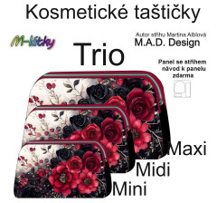 MOB D - Panel k ušití - Kosmetická taštička Trio - set tří velikostí - červeno černé květy fotonávod v popisu produktu