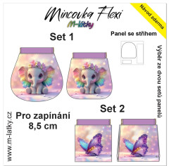MOB Panel - Mincovka Flexi (pérko 8,5 nebo 10 cm) - barevné slůně / motýl tisk na objednávku