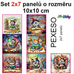OB Set 14ti panelů o rozměru 10x10 cm (PEXESO 2x7 obrázků) - Kočka čtenář náš tisk na objednávku
