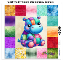 OB Panel k ušití  - dekorativní polštář - Patchworková zvířátka - hroch výběr z variant