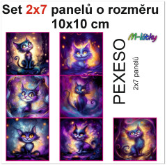 MOB Set 14ti panelů o rozměru 10x10 cm (PEXESO 2x7 obrázků) - Kreslené magické kočky náš tisk na objednávku