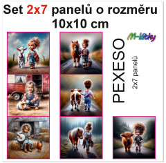 MOB Set 14ti panelů o rozměru 10x10 cm (PEXESO 2x7 obrázků) - Holčičky se zvířátky náš tisk na objednávku