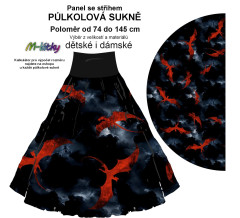 OB Půlkolová sukně draci - náš tisk na objednávku – výběr z variant  panel se střihem