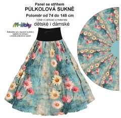 OB Půlkolová sukně vintage jarní květy - náš tisk na objednávku – výběr z variant  panel se střihem